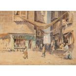 J P S/Oriental Street Scene/monogrammed and dated '90/watercolour,