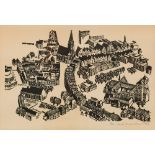 Reinherd Hermann/Town View/signed and dated 1966/woodcut, 21.
