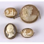 A pair of 19th Century shell cameo brooches,