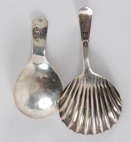 A George III silver caddy spoon, G B, London 1802, with shell bowl and another, J S, - Image 2 of 2