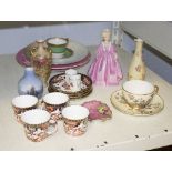A group of Royal Worcester porcelain to include a cup and saucer painted on an ivory ground,
