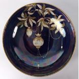 A Shelley Christmas Lanterns pattern bowl, dark blue lustre glaze, marked beneath Shelley England,