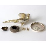 A white metal table pheasant, damages,