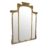 A large carved giltwood overmantel mirror, late 19th Century,