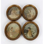 A set of four silkwork pictures each featuring a young girl in the four seasons, worked as ovals,