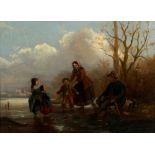 19th Century Continental School/Playing on the Ice/indistinctly signed and dated 18**/oil on canvas,