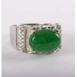 A jadeite and diamond set dress ring,