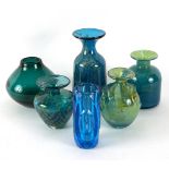 A Mdina blue glass vase with seal to neck,