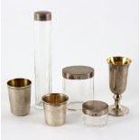 A Russian silver and silver gilt tot cup, a French silver tot cup,