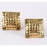 A pair of 18ct gold ear clips, of cushion shape, approximately 10.