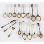 A quantity of Georgian and later silver fiddle pattern flatware, various makers,