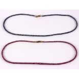 A ruby multi-faceted bead necklace,