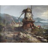 Franz Haepfner (German 1853-1893)/Dutch Landscape with Windmill/signed/oil on canvas, 46.
