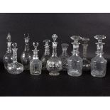 Ten decanters and stoppers,