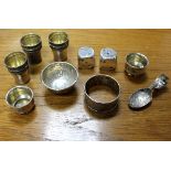 A small quantity of silver to include a set of six French tot glasses, Gastton Bardies,