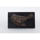 Paul Comolera (French 1818-1897) sculpture of a dead sparrow in bronze on a marble plinth, 14.