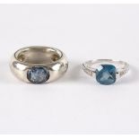 A Joop! gem set dress ring, the blue faceted oval stone set to silver band,