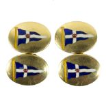 A pair of 18ct gold and enamel cufflinks, Cropp & Farr, London, 1930,