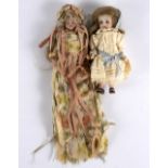 An early 20th Century miniature doll with bisque head, sleeping eyes, open mouth,