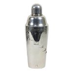 An Asprey silver plated cocktail shaker with sliding recipe case, stamped to base no 798119, 26.