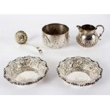 A Victorian silver sugar bowl and jug, George Unite, Birmingham 1883, of half ribbed form,