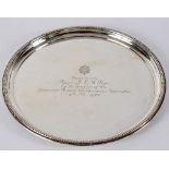 A silver salver of regimental interest (Coldstream Guards), Birmingham 1972, with beaded border, 25.