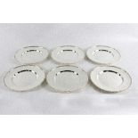 Six silver plated plates with gadrooned borders, crested,