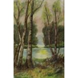 Noel Coward (British 1899-1973)/Lake View with Silver Birch/signed/oil on canvas, 44cm x 29.