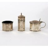 A three-piece silver cruet set, Birmingham 1934, of octagonal shape,