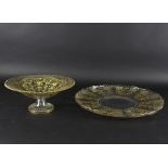 A clear glass bowl and a similar dish, Bohemian or French, circa 1870, decorated in gilt,