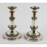 A pair of old Sheffield plate extendable candlesticks, Roberts, Cadman & Co.