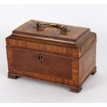 A Regency inlaid tea caddy with brass swing handle, compartmental interior,