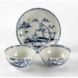 A Liverpool porcelain blue and white tea bowl and saucer, circa 1775, in the cannonball pattern,