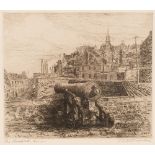 W. Alexander/Les Ramparts, Quebec/signed/etching, 14.5cm x 17.