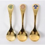Three silver Georg Jensen silver gilt enamel year spoons, 1976,
