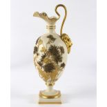 A Royal Worcester porcelain ewer, with satyr mask handle terminal,