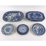 A small group of blue and white pottery to include a Spode 'Grasshopper' serving platter,
