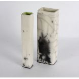 Two Raku fired vases, one glazed bright green to interior, each with impressed mark to base, 23.