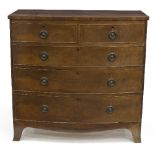 A 19th Century mahogany bowfront chest, two short over three long graduating drawers, on splay feet,