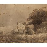 David Cox Sr. (British 1783-1859)/Sheep in a Landscape/signed/ink and wash, 13.5cm x 16.