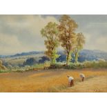 John Bates Noel (British 1870-1927)/Cutting Corn near Malvern/signed/watercolour,