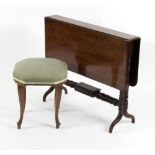 A Victorian walnut framed stool with canted square upholstered seat on moulded legs,