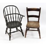 A child's ebonised Windsor type chair and another child's chair