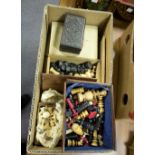 A quantity of various chess sets to include turned wood,