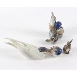 A Royal Copenhagen porcelain model of a pair of kingfishers, 17cm high, a seagull (damaged),