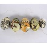 Five hand painted goose and duck eggs, Christmas scenes and decorative patterns,