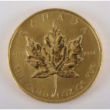 A Canadian 50 dollar gold coin, 1985, Elizabeth II maple leaf, fine gold 1oz or pur,