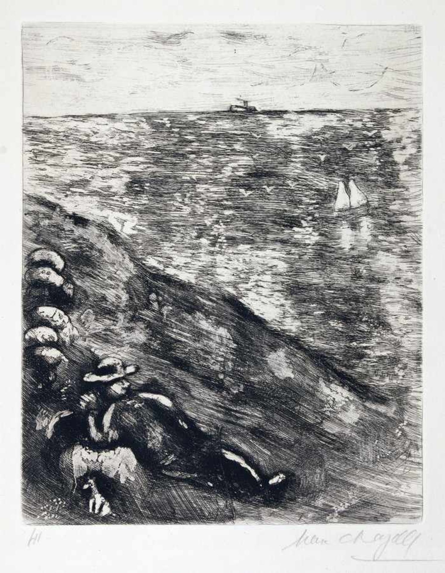 Marc Chagall. La berger et la mer. Radierung. 1952. 29,8 : 23,8 cm (41,4 : 33,6 cm). Signiert und