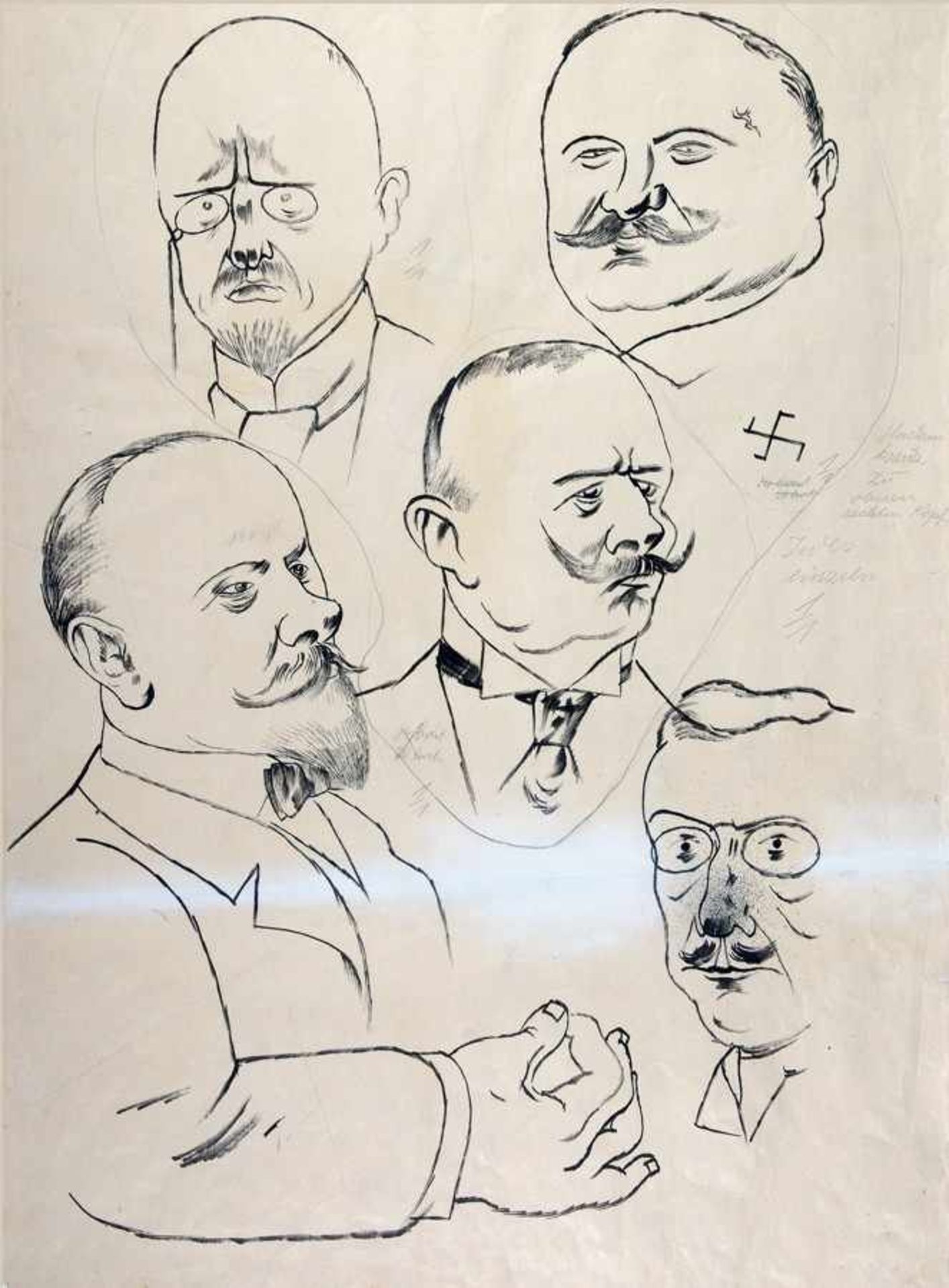 George Grosz. Bund der Aufrechten. Rohr- und Tuschfeder. 1922/1923. 65,8 : 41,6 cm. In Tusche