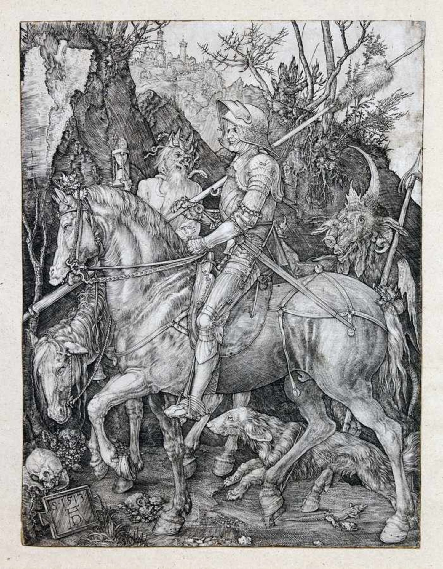 Albrecht Dürer. Der Reiter (Ritter, Tod und Teufel). Kupferstich. 1513. 24,6 : 18,8 cm. In der